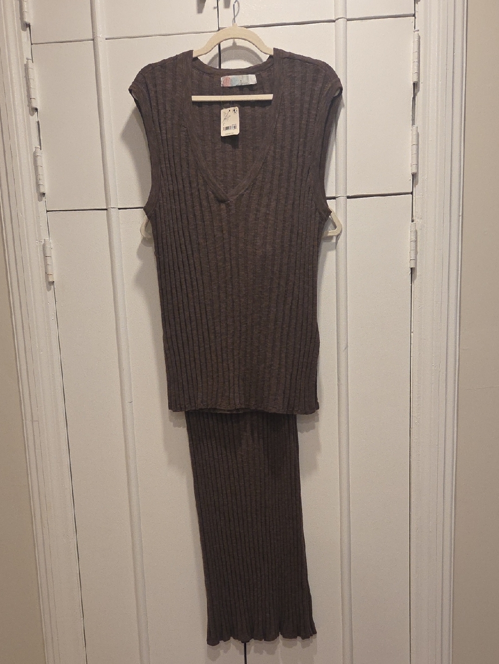 Free People Ribbed Knit Tank and Skirt Set in Brown